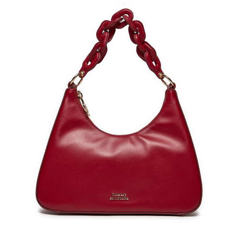 Дамска чанта Tommy Hilfiger Soft Leather Shoulder Bag AW0AW16293 Червен цвят на ниска цена