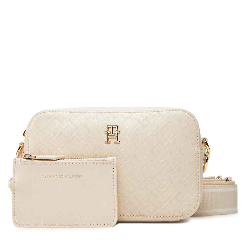 Дамска чанта Tommy Hilfiger Th Distinct Camera Bag Mono AW0AW17221 Бежов цвят на ниска цена