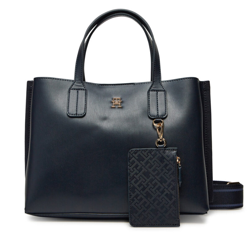 Дамска чанта Tommy Hilfiger Th Distinct Mini Tote AW0AW17192 Тъмносин цвят на ниска цена