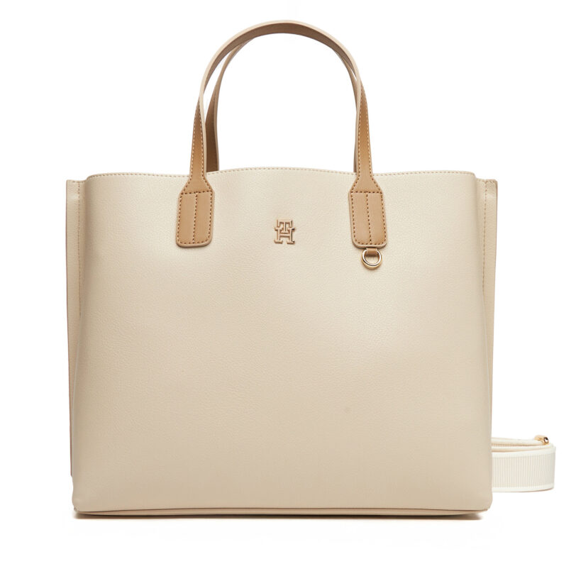 Дамска чанта Tommy Hilfiger Th Distinct Satchel AW0AW17463 Бежов цвят на ниска цена