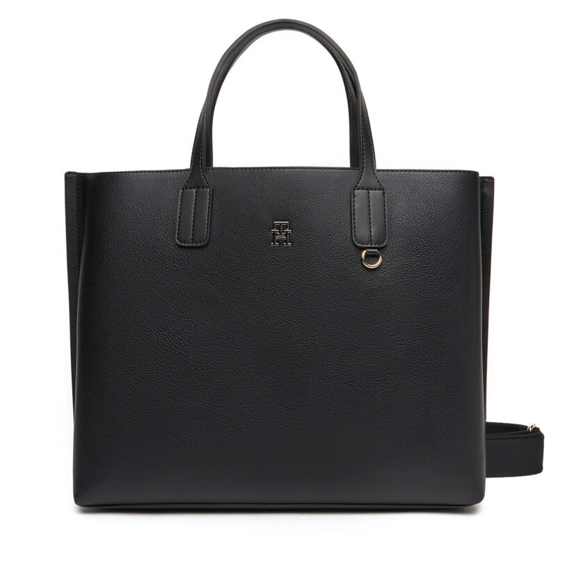 Дамска чанта Tommy Hilfiger Th Distinct Satchel AW0AW17463 Черен цвят на ниска цена