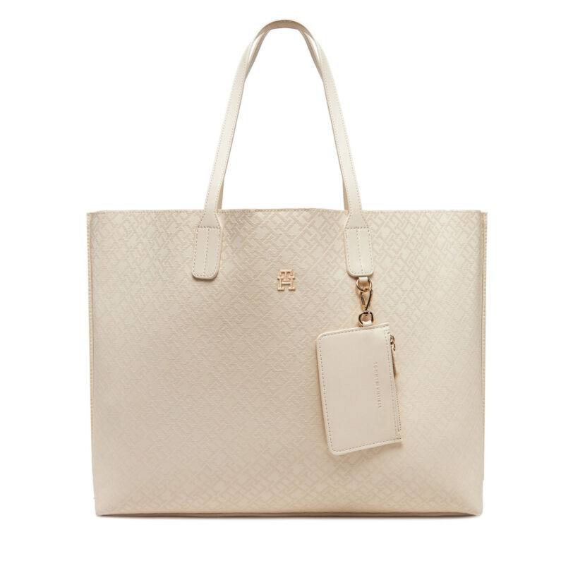 Дамска чанта Tommy Hilfiger Th Distinct Tote Mono AW0AW17195 Бежов цвят на ниска цена