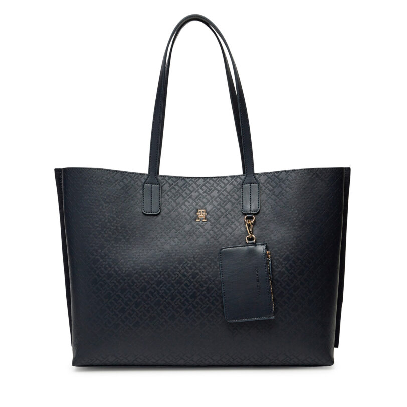 Дамска чанта Tommy Hilfiger Th Distinct Tote Mono AW0AW17195 Тъмносин цвят на ниска цена