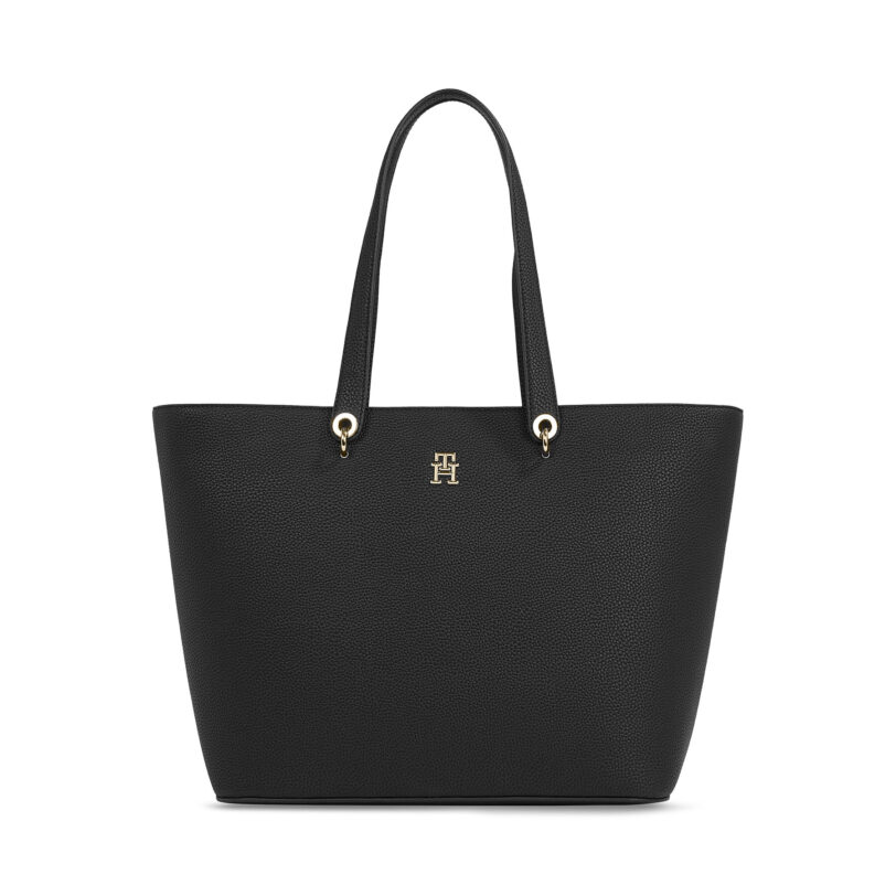 Дамска чанта Tommy Hilfiger Th Emblem Tote AW0AW15178 Черен цвят на ниска цена