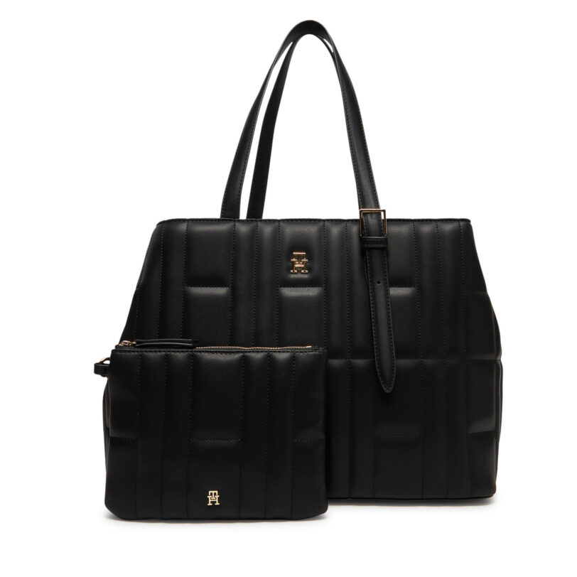 Дамска чанта Tommy Hilfiger Th Feminine Tote AW0AW17452 Черен цвят на ниска цена