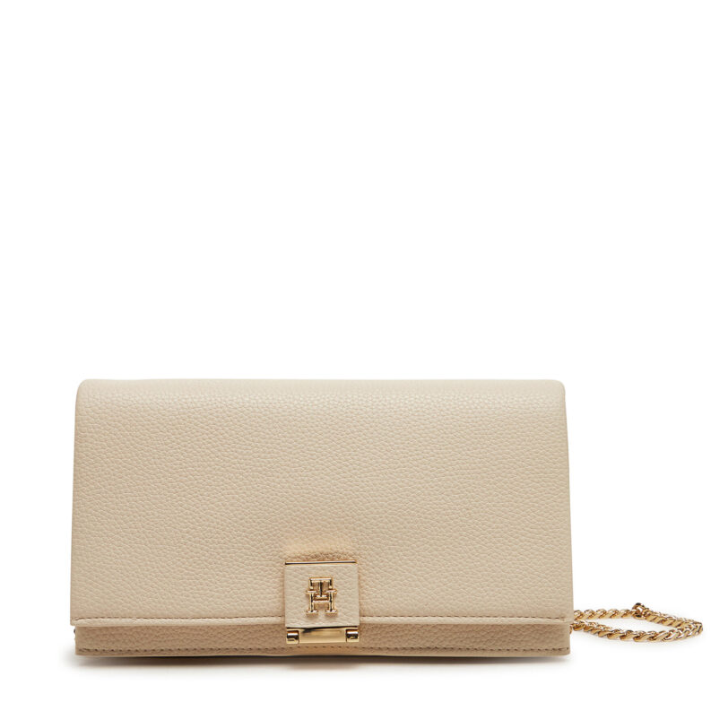 Дамска чанта Tommy Hilfiger Th Her Flap W/Chain AW0AW17403 Бежов цвят на ниска цена