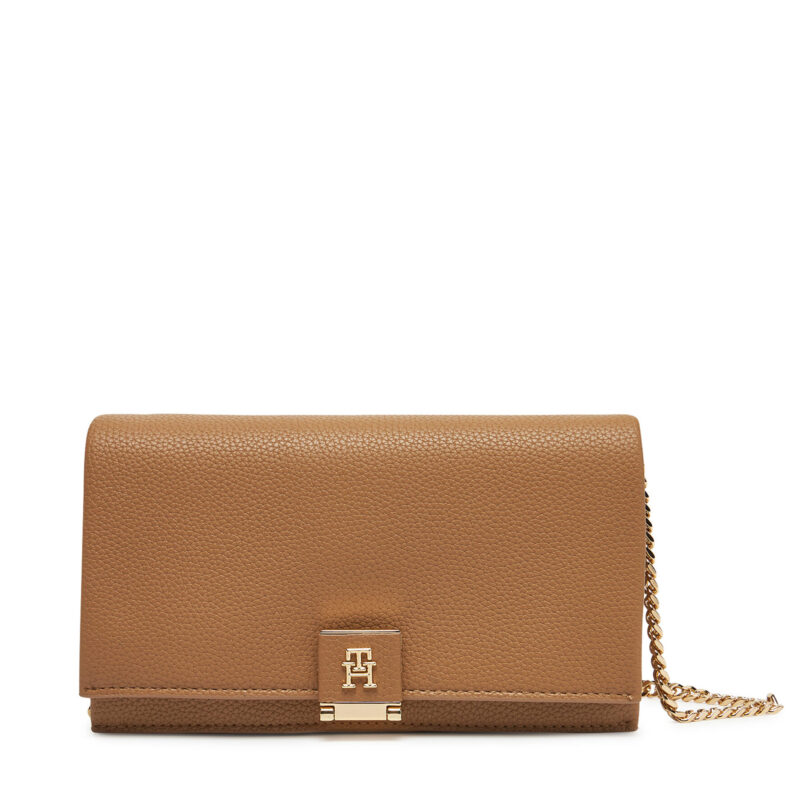 Дамска чанта Tommy Hilfiger Th Her Flap W/Chain AW0AW17403 Бежов цвят на ниска цена