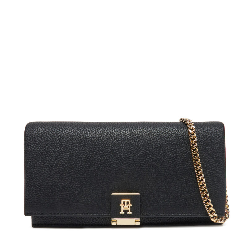 Дамска чанта Tommy Hilfiger Th Her Flap W/Chain AW0AW17403 Черен цвят на ниска цена