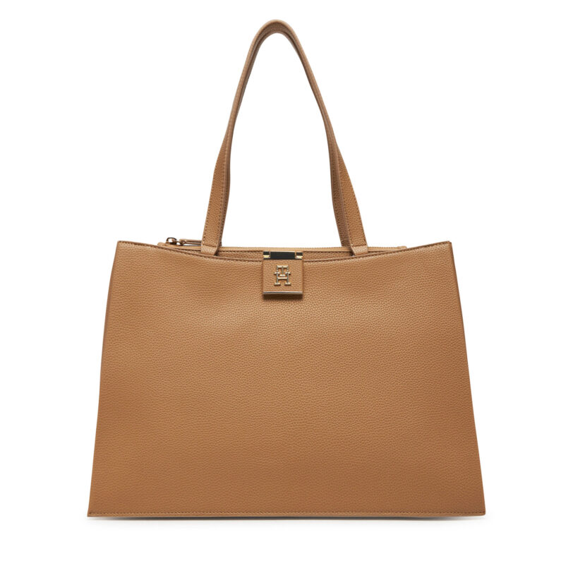 Дамска чанта Tommy Hilfiger Th Her Tote AW0AW17191 Кафяв цвят на ниска цена