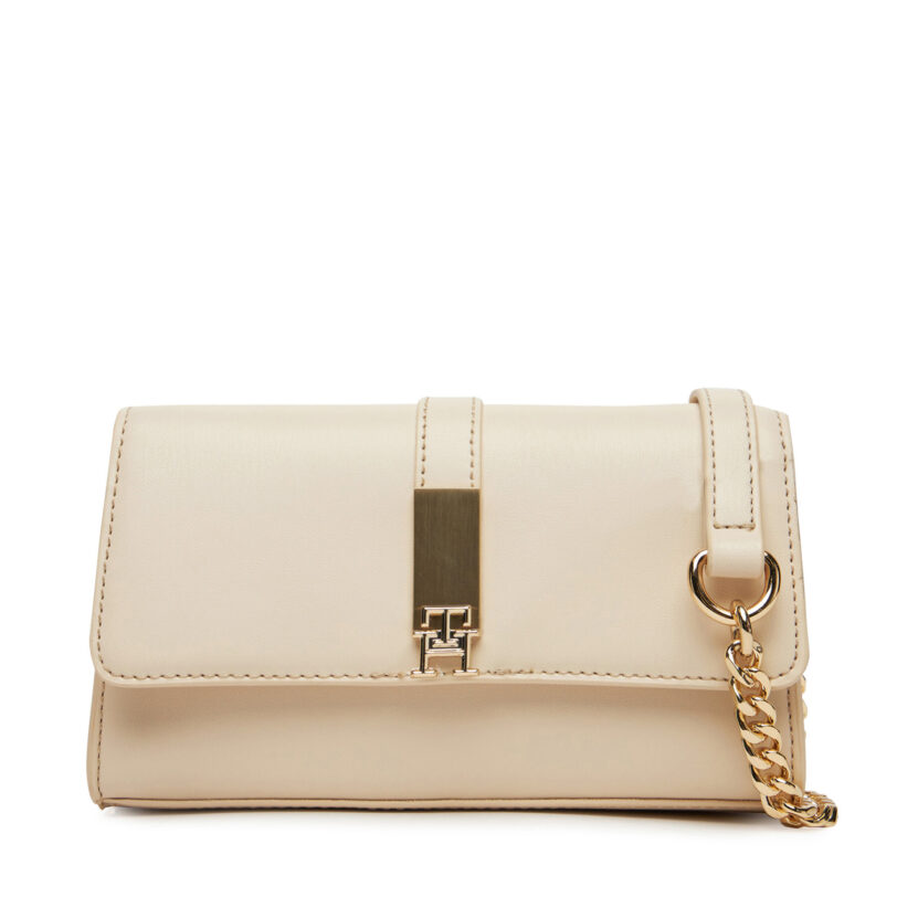 Дамска чанта Tommy Hilfiger Th Heritage Mini Crossover Chain AW0AW17222 Бежов цвят на ниска цена