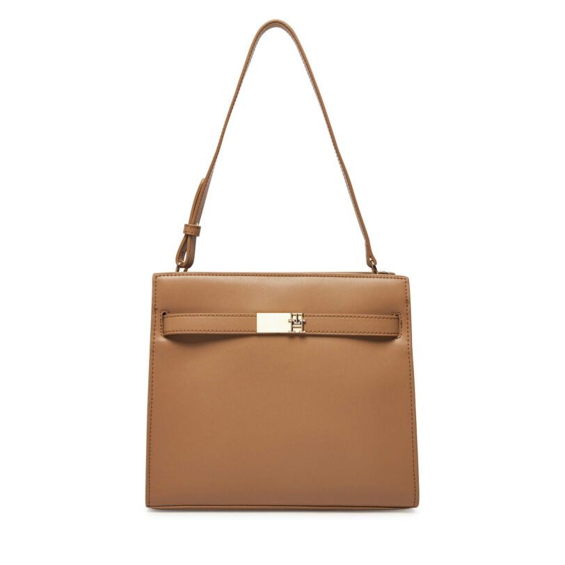 Дамска чанта Tommy Hilfiger Th Heritage Shoulder Bag AW0AW17182 Кафяв цвят на ниска цена