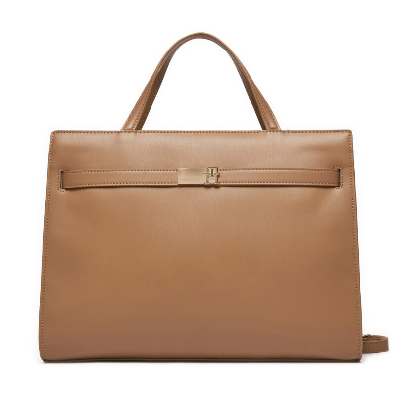 Дамска чанта Tommy Hilfiger Th Heritage Workbag AW0AW16910 Кафяв цвят на ниска цена