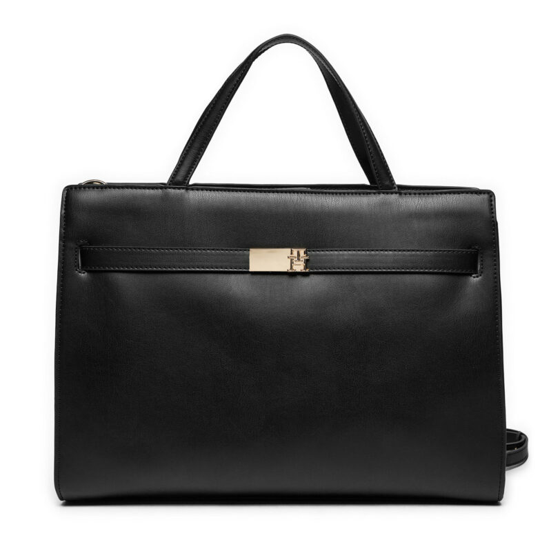 Дамска чанта Tommy Hilfiger Th Heritage Workbag AW0AW16910 Черен цвят на ниска цена