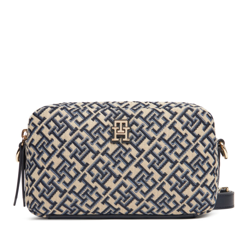 Дамска чанта Tommy Hilfiger Th Jacquard Camera Bag AW0AW17443 Тъмносин цвят на ниска цена