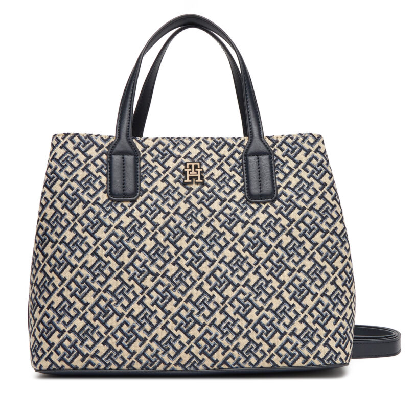 Дамска чанта Tommy Hilfiger Th Jacquard Satchel AW0AW17444 Тъмносин цвят на ниска цена