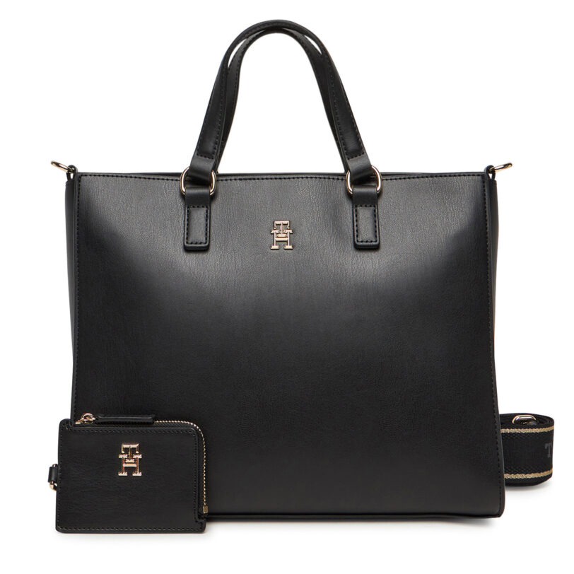Дамска чанта Tommy Hilfiger Th Joy Satchel AW0AW16814 Черен цвят на ниска цена