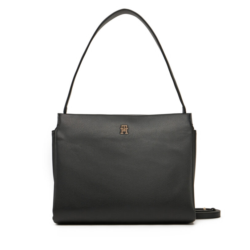 Дамска чанта Tommy Hilfiger Th Legacy Med Satchel AW0AW17173 Черен цвят на ниска цена