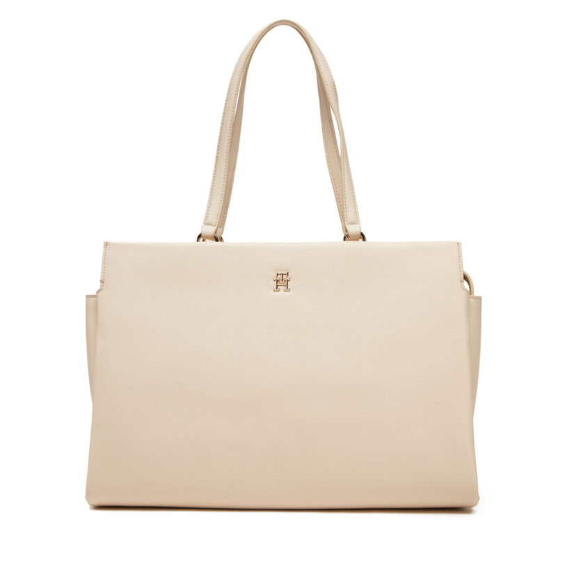 Дамска чанта Tommy Hilfiger Th Legacy Tote AW0AW17197 Екрю цвят на ниска цена