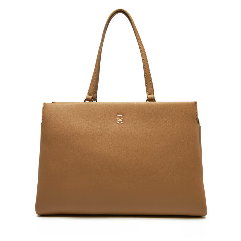 Дамска чанта Tommy Hilfiger Th Legacy Tote AW0AW17197 Кафяв цвят на ниска цена