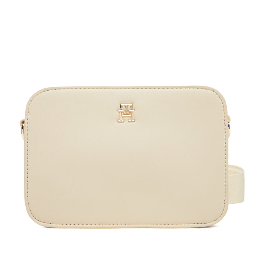 Дамска чанта Tommy Hilfiger Th Logotape Camera Bag AW0AW17229 Бежов цвят на ниска цена