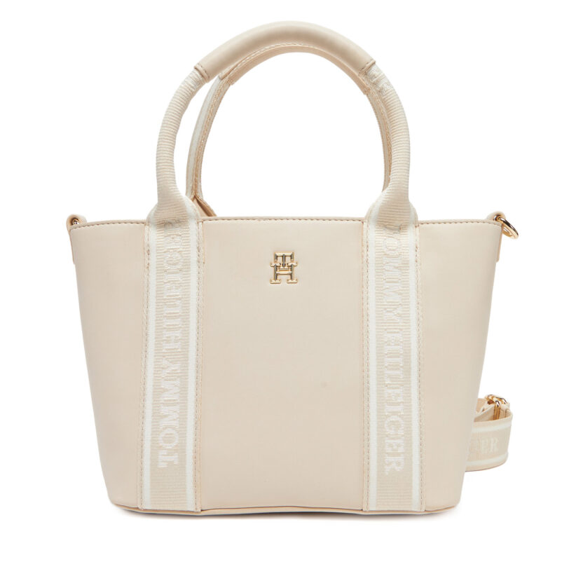 Дамска чанта Tommy Hilfiger Th Logotape Mini Tote AW0AW17201 Екрю цвят на ниска цена