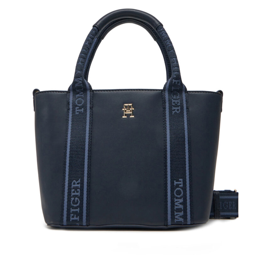 Дамска чанта Tommy Hilfiger Th Logotape Mini Tote AW0AW17201 Тъмносин цвят на ниска цена