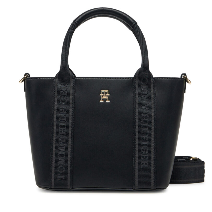 Дамска чанта Tommy Hilfiger Th Logotape Mini Tote AW0AW17201 Черен цвят на ниска цена