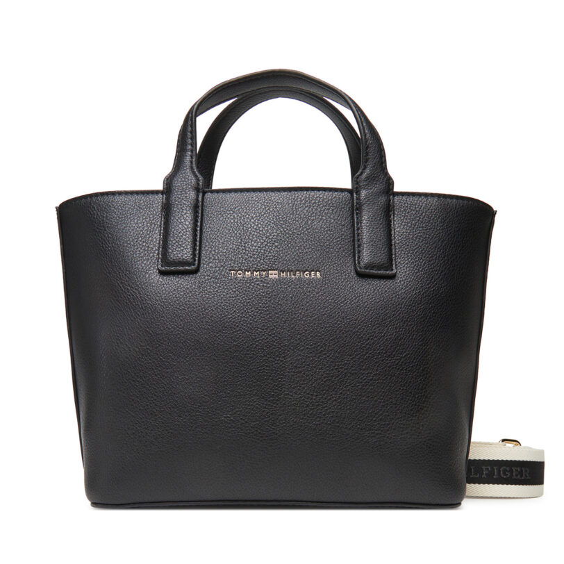 Дамска чанта Tommy Hilfiger Th Logotape Mini Tote AW0AW17448 Черен цвят на ниска цена