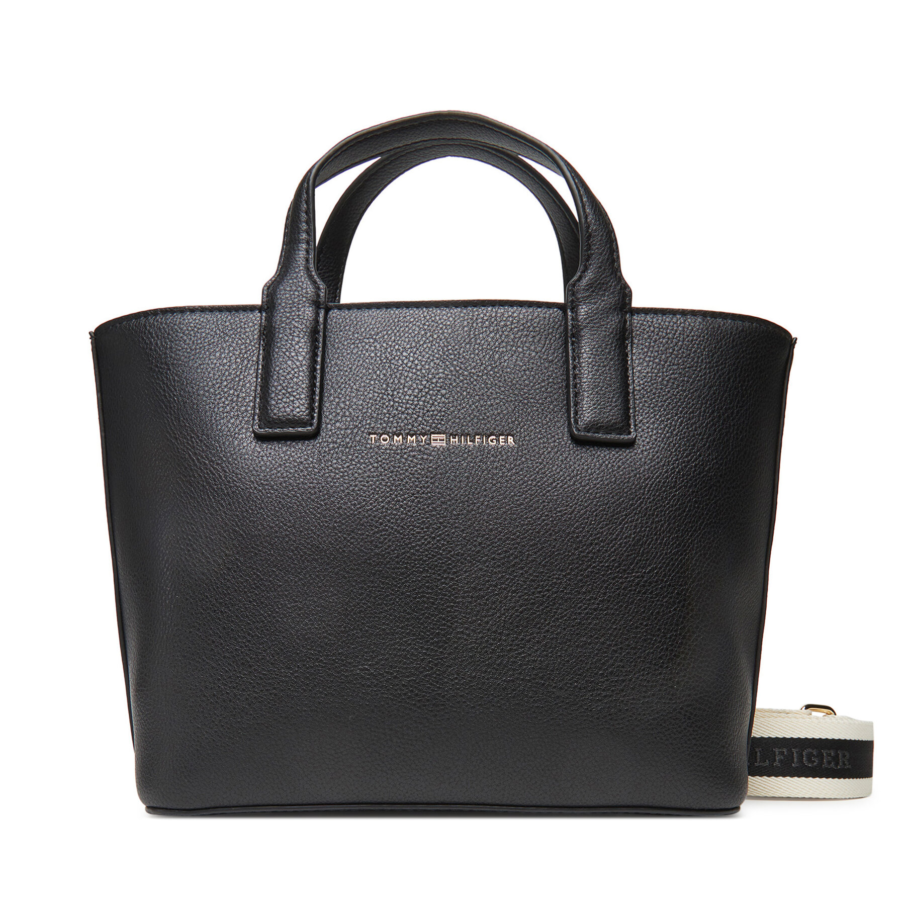 Дамска чанта Tommy Hilfiger Th Logotape Mini Tote AW0AW17448 Черен цвят на ниска цена