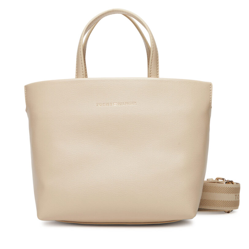 Дамска чанта Tommy Hilfiger Th Logotape Mini Tote AW0AW17694 Бежов цвят на ниска цена