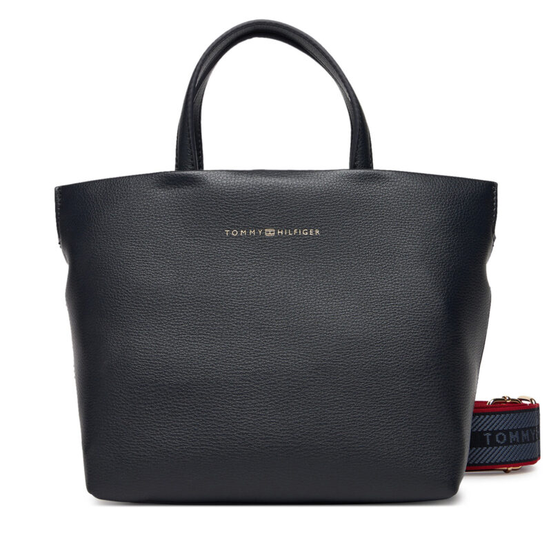 Дамска чанта Tommy Hilfiger Th Logotape Mini Tote AW0AW17694 Тъмносин цвят на ниска цена