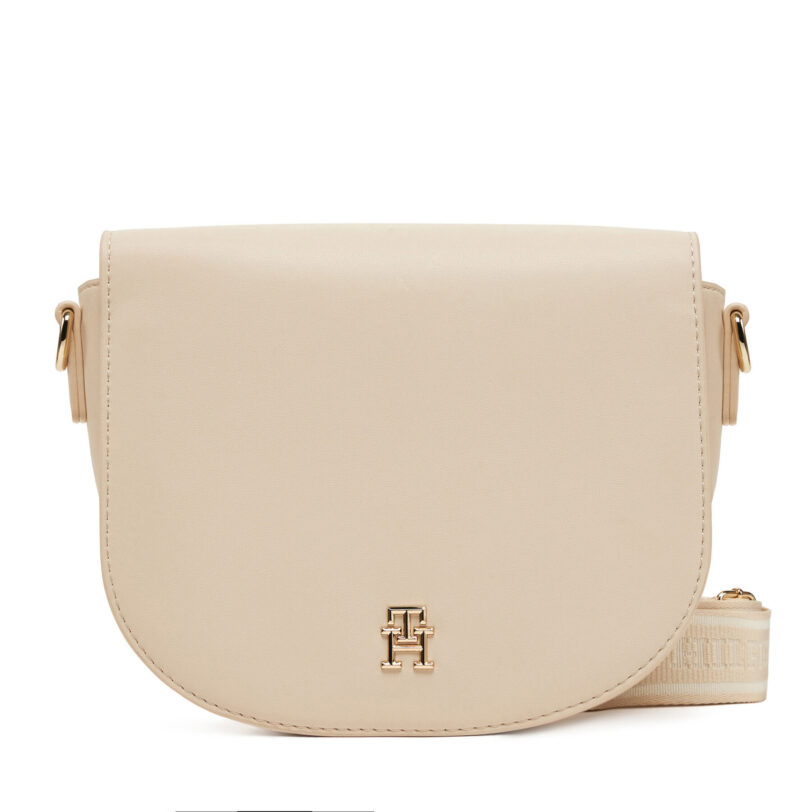 Дамска чанта Tommy Hilfiger Th Logotape Saddle Bag AW0AW17184 Екрю цвят на ниска цена