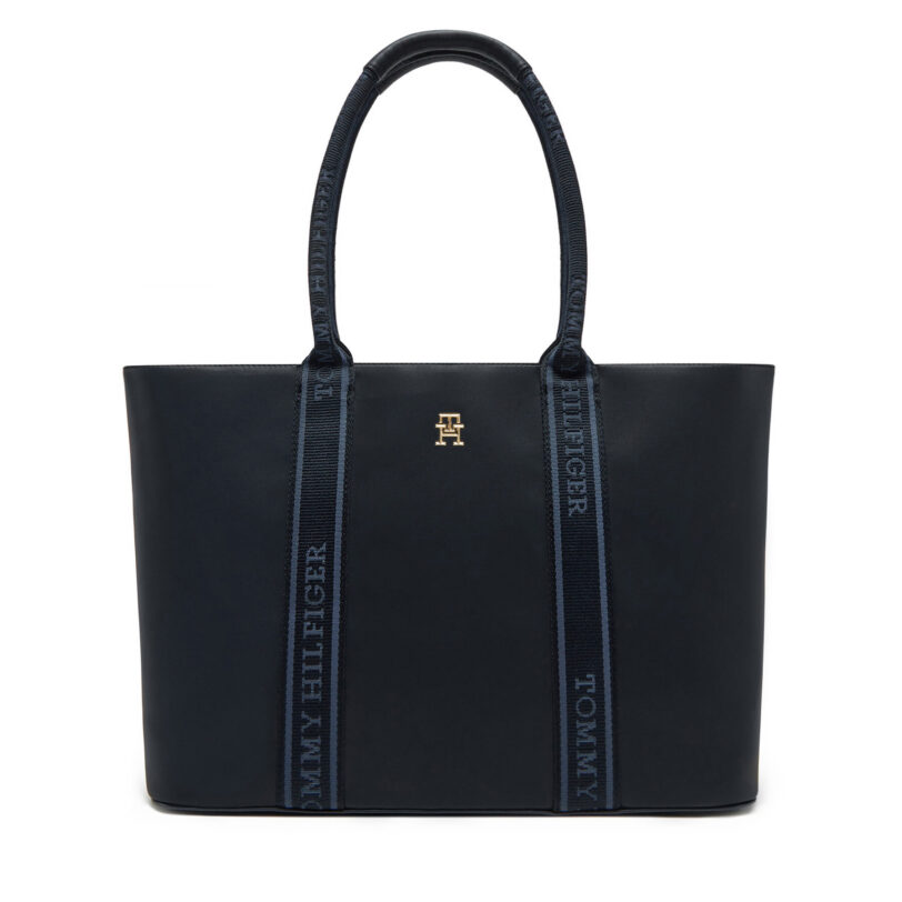 Дамска чанта Tommy Hilfiger Th Logotape Tote AW0AW17198 Тъмносин цвят на ниска цена
