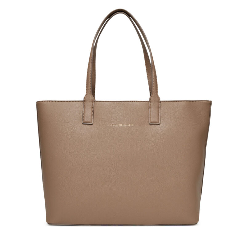 Дамска чанта Tommy Hilfiger Th Logotape Tote AW0AW17449 Бежов цвят на ниска цена