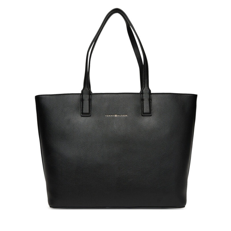 Дамска чанта Tommy Hilfiger Th Logotape Tote AW0AW17449 Черен цвят на ниска цена