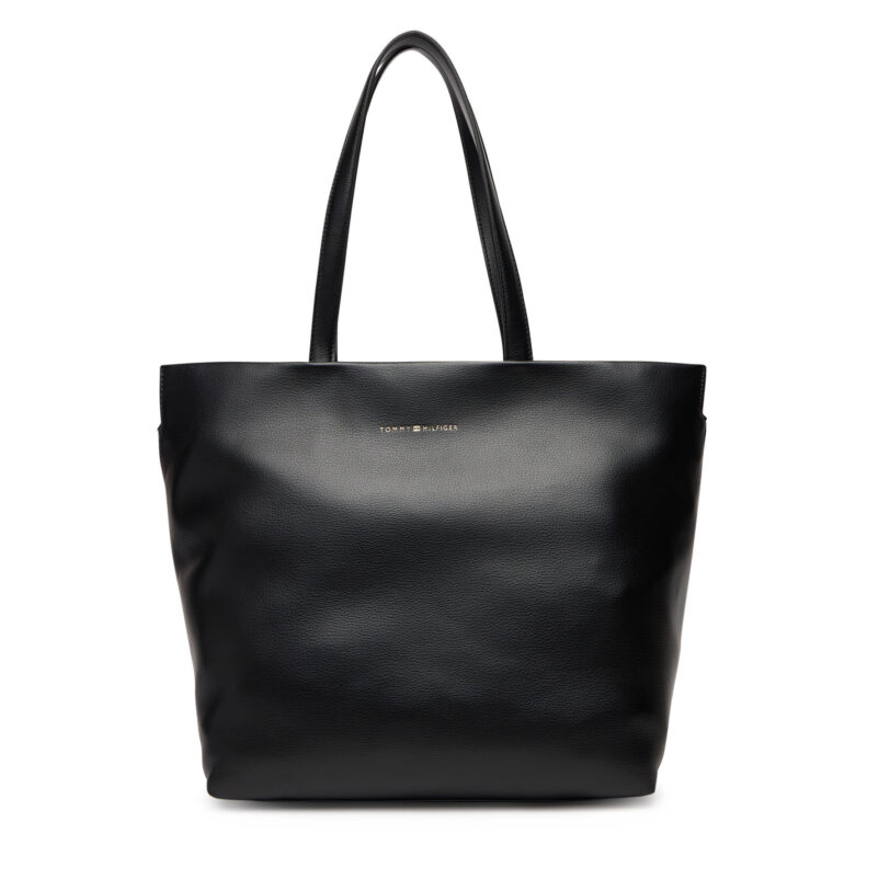 Дамска чанта Tommy Hilfiger Th Logotape Tote AW0AW17693 Черен цвят на ниска цена