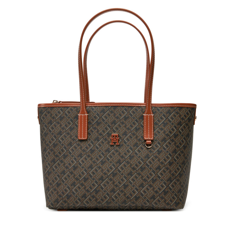 Дамска чанта Tommy Hilfiger Th Monoplay Leather Mini Tote AW0AW17415 Черен цвят на ниска цена
