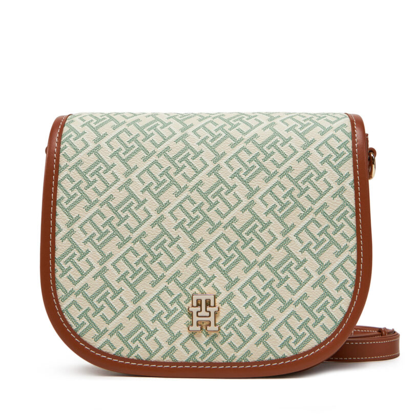 Дамска чанта Tommy Hilfiger Th Monoplay Leather Saddle Bag AW0AW17414 Зелен цвят на ниска цена