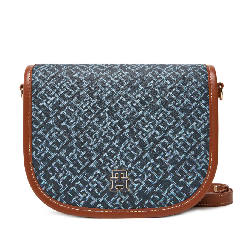Дамска чанта Tommy Hilfiger Th Monoplay Leather Saddle Bag AW0AW17414 Тъмносин цвят на ниска цена