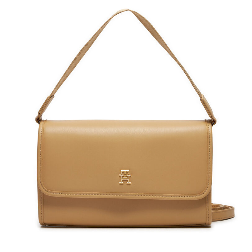 Дамска чанта Tommy Hilfiger Th Monotype Shoulder Bag AW0AW16162 Бежов цвят на ниска цена