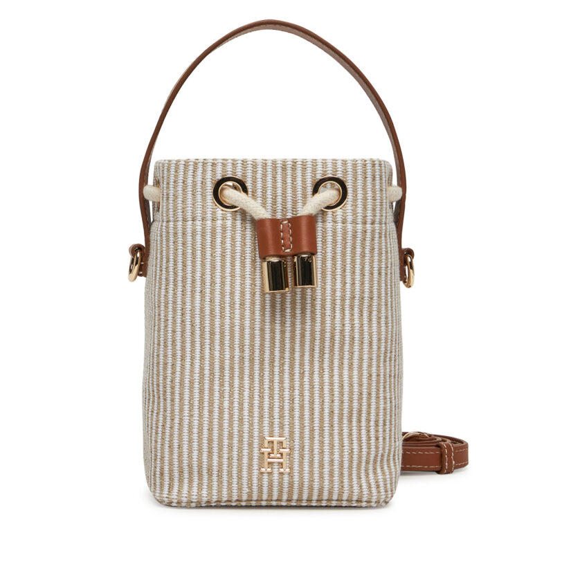 Дамска чанта Tommy Hilfiger Th Premium Beach Le Bucket AW0AW17215 Бежов цвят на ниска цена