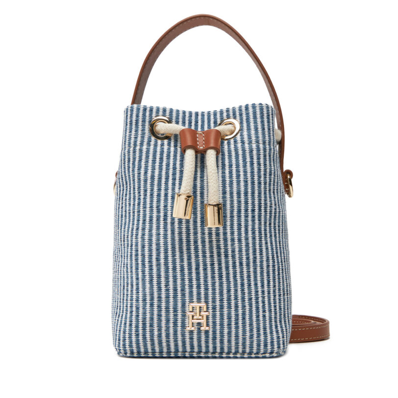 Дамска чанта Tommy Hilfiger Th Premium Beach Le Bucket AW0AW17215 Син цвят на ниска цена
