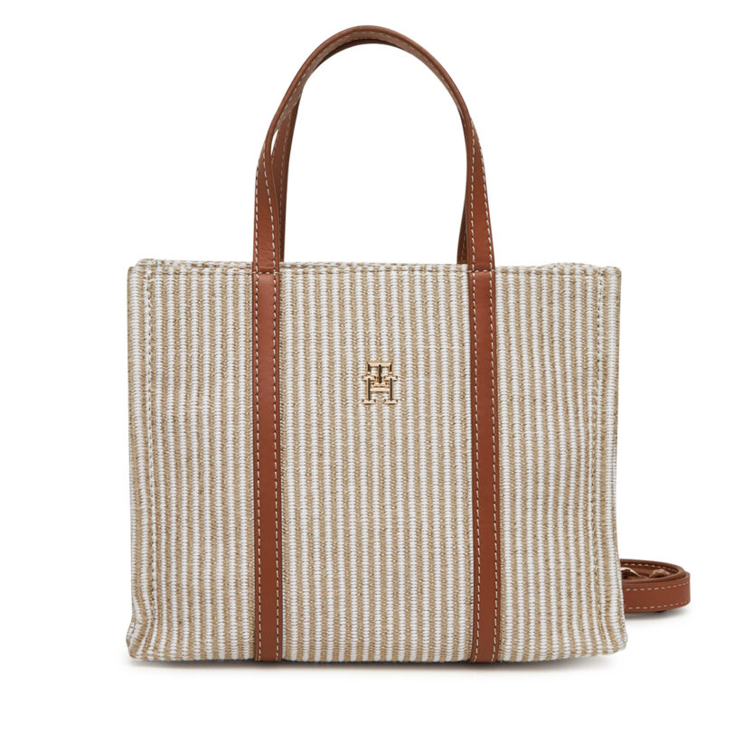 Дамска чанта Tommy Hilfiger Th Premium Beach Le Mini Tote AW0AW17208 Бежов цвят на ниска цена
