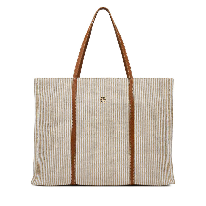 Дамска чанта Tommy Hilfiger Th Premium Beach Le Tote AW0AW17418 Бежов цвят на ниска цена