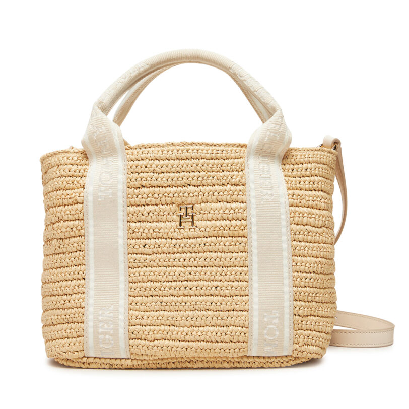Дамска чанта Tommy Hilfiger Th Spring Logo Mini Tote AW0AW17199 Бежов цвят на ниска цена