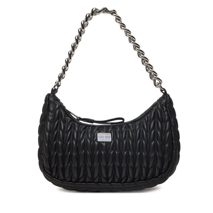 Дамска чанта Tommy Jeans Tjw Iconic Shoulder Quilted AW0AW17302 Черен цвят на ниска цена