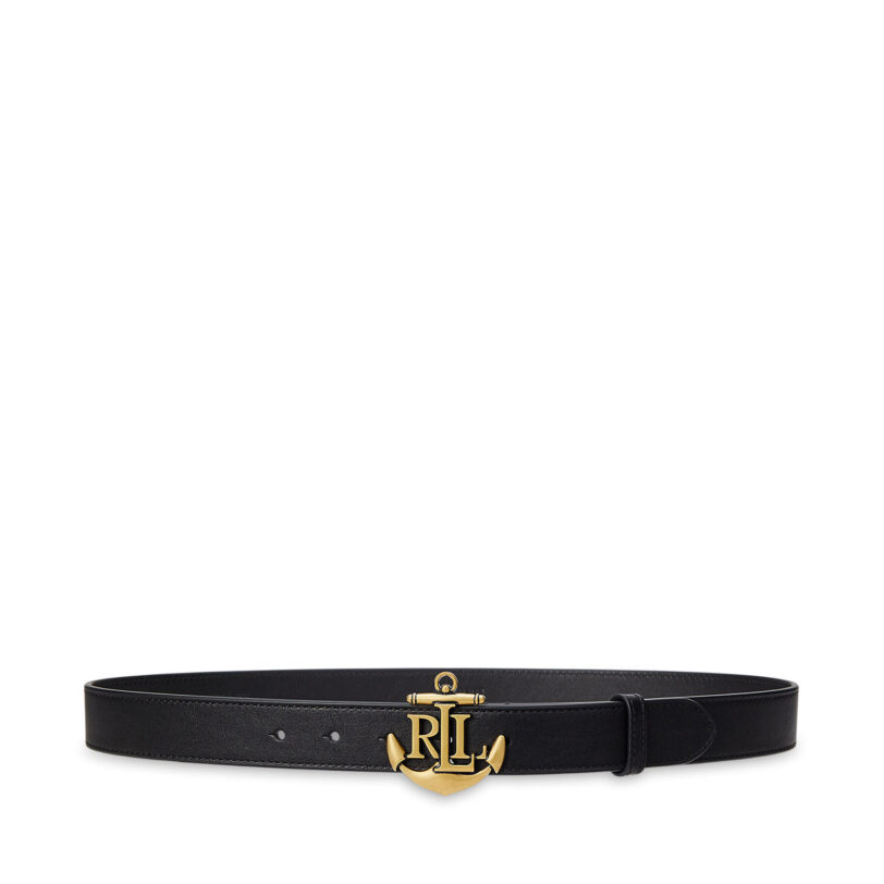 Дамски колан LAUREN RALPH LAUREN Anchor-Logo Skinny Leather Belt 412957004001 Черен цвят на ниска цена