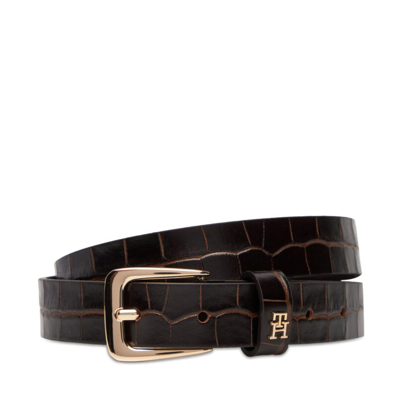 Дамски колан Tommy Hilfiger Th Libre 2.5 Croc AW0AW17975 Кафяв цвят на ниска цена