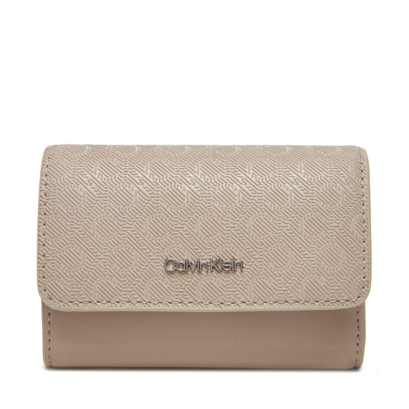 Дамски портфейл Calvin Klein Ck Must Aop Small Trifold W Zip LV04F1038G Бежов цвят на ниска цена