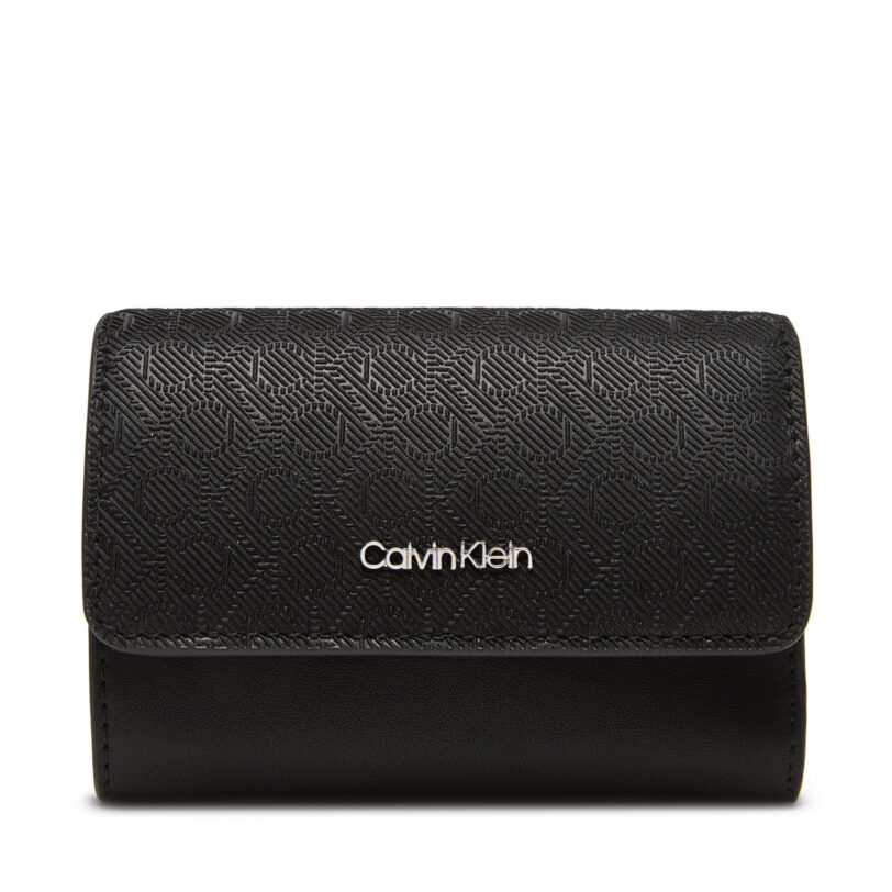 Дамски портфейл Calvin Klein Ck Must Aop Small Trifold W Zip LV04F1038G Черен цвят на ниска цена